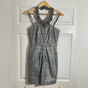 Laundry Metallic Silver Beaded Neck Cocktail Dress – NWT – Size 4